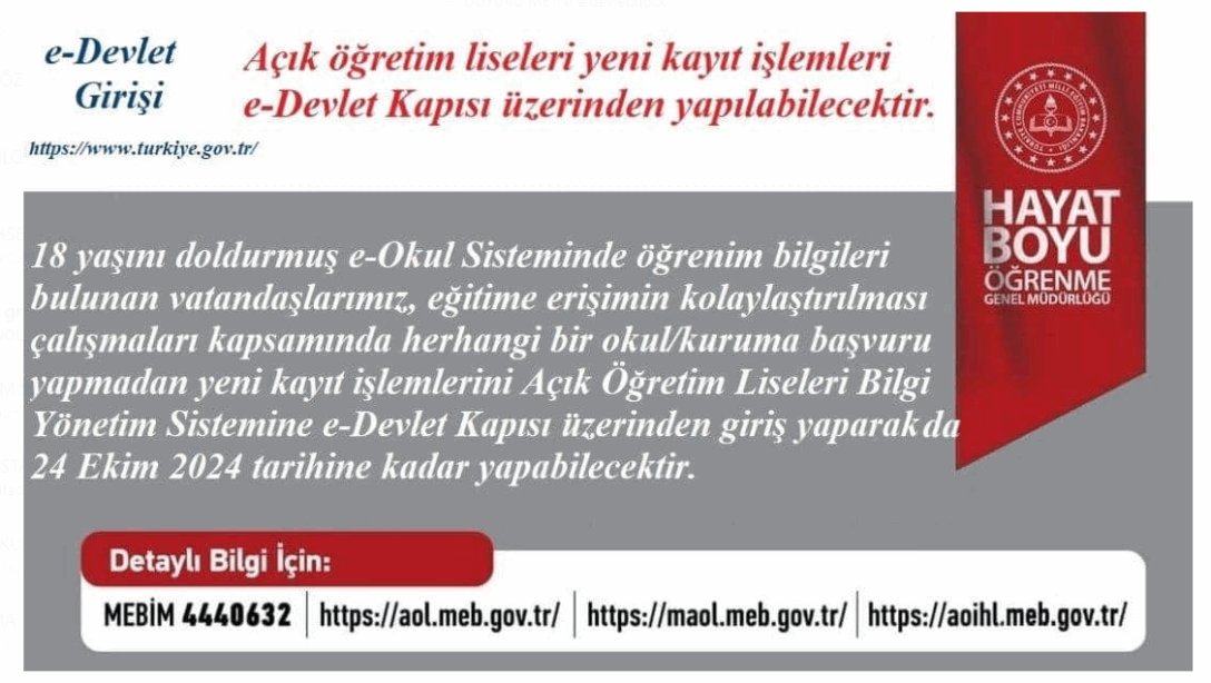 Kayıt İşlemleri e-Devlet Üzerinden de Yapılabilecektir